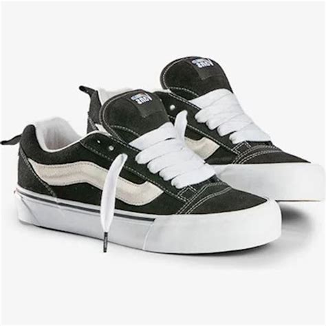 Khu skool vans - The Knu Skool is a reissued model from the 90s, when skate shoes were extra puffy. Made with sturdy suede uppers, this low top silhouette features a big puffy tongue and ankle collar, giving it an exaggerated look that plays off of the original Old Skool.